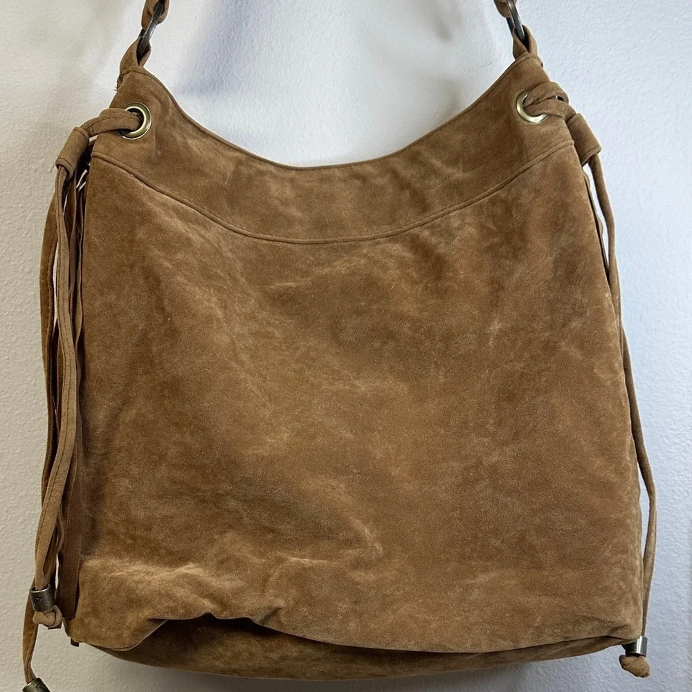 Roxy Faux Suede Tan Fringe Shoulder Boho Bag - Picture 6 of 13